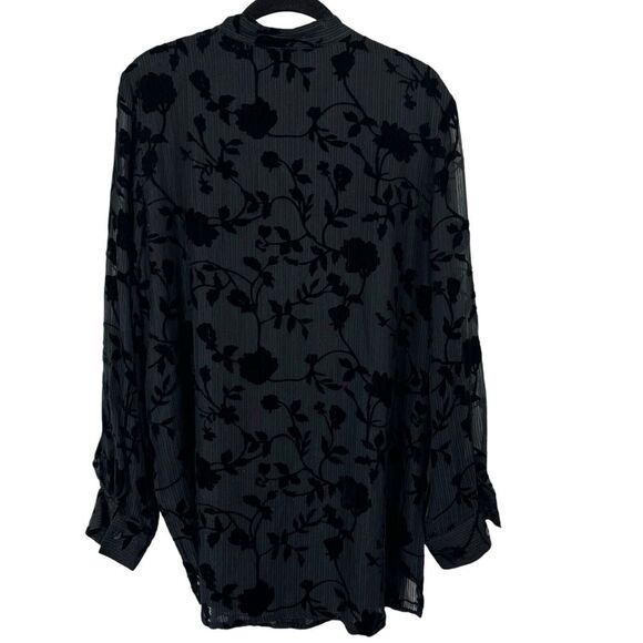 Jaclyn Smith Classic Womens Black Silk Velvet Burnout Floral Button Top Size L - Picture 2 of 7